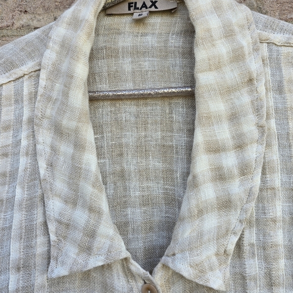 Flax Womens Striped Blouse Peter Pan Collar Button Front Linen Pleated Small - Picture 6 of 10